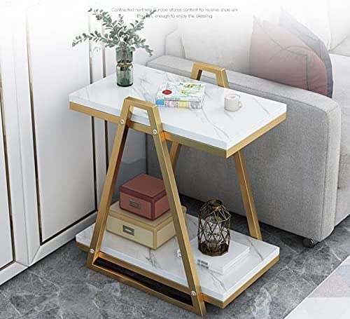 MTANK White&Gold End Table| Marble Finished Luxury Premium Side Table for Bedroom Living Room| (Triangle-W)
