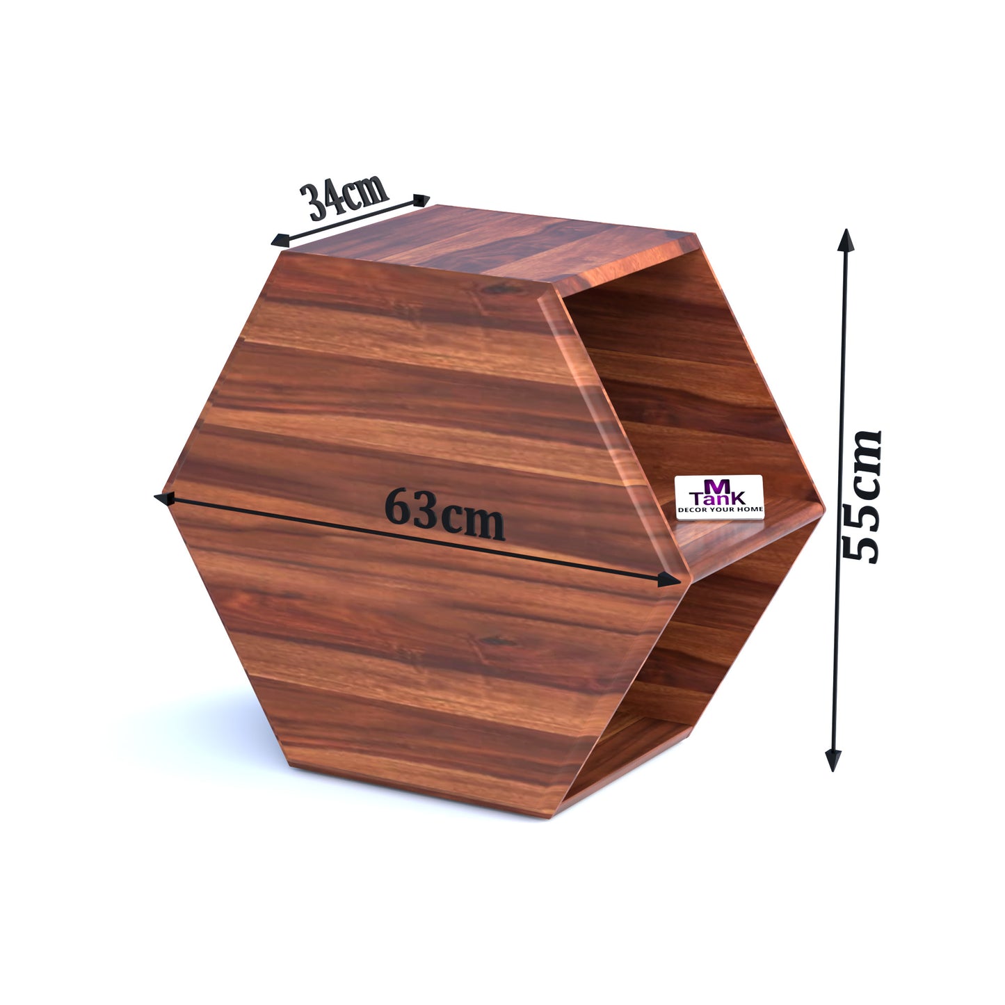 MTANK Solid Sheesham Wood Center Table| Wooden Coffee & Center Table Side Table with 2 Open Storage Box| (6 Corner)