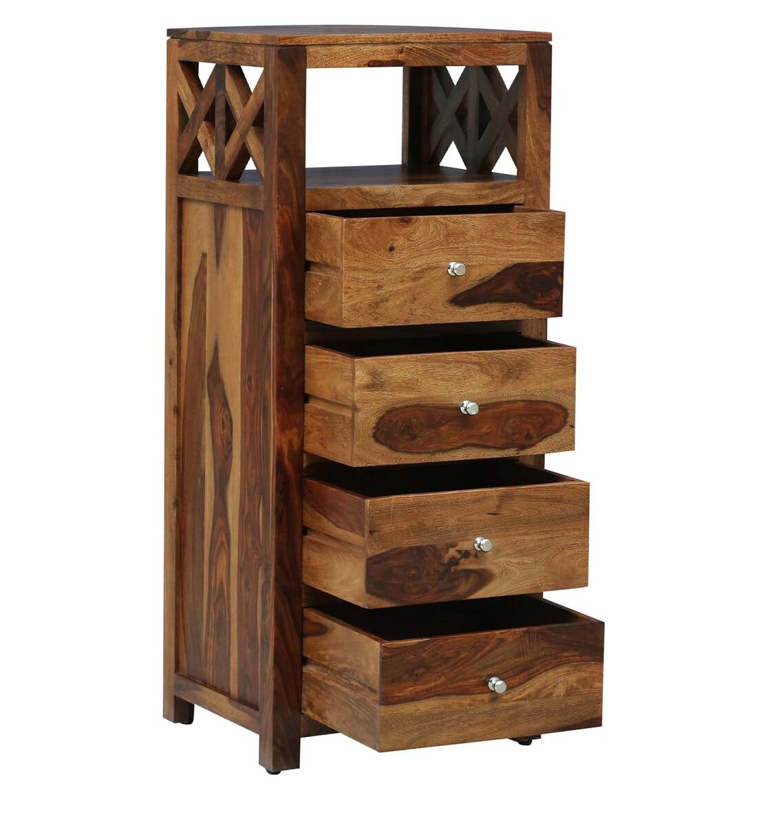 MTANK Solid Sheesham Wood Cabinet for Storage | Wooden Chest of Drawer For Kitchen and Home with 4 Drawers | (Natural Brown)