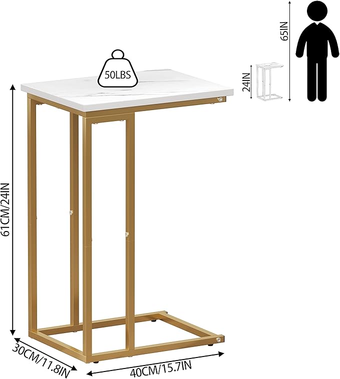 MTANK C-Shape End Table| Luxury Golden Finish Sofa Side Couch Side Table for Living Room| (WST-1)