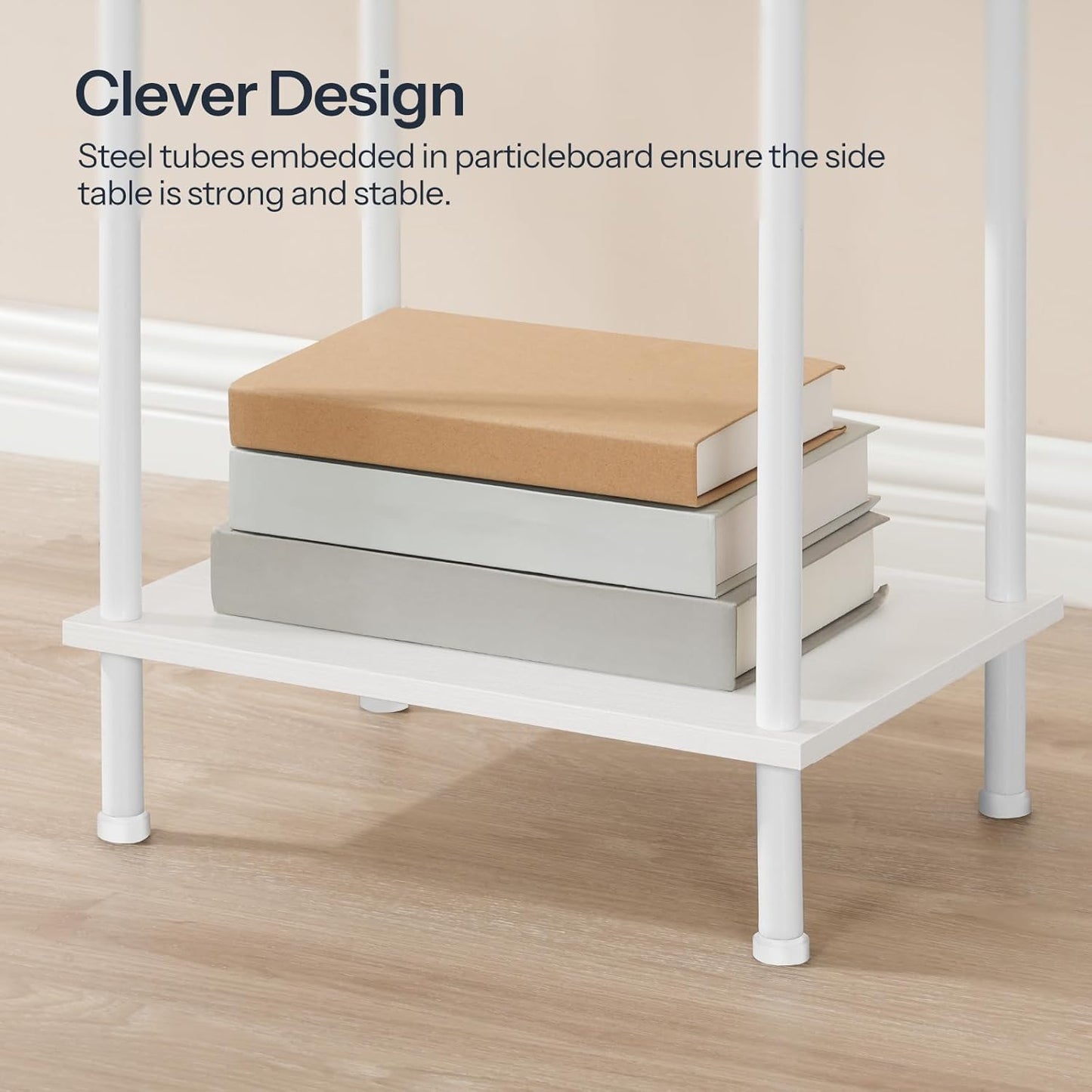 MTANK White Bedside End Table with Charging Port—2 Tier Small Nightstand with Open Storage Shelf with USB Ports and Outlets||