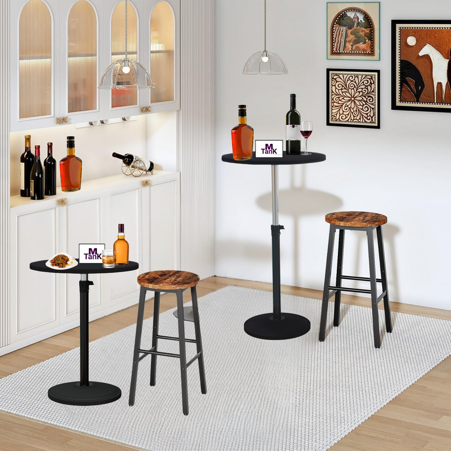 MTANK Adjustable Height Side Table for Sofa & Bed | White Multipurpose Round Coffee Table with Metal Base for Livingroom|