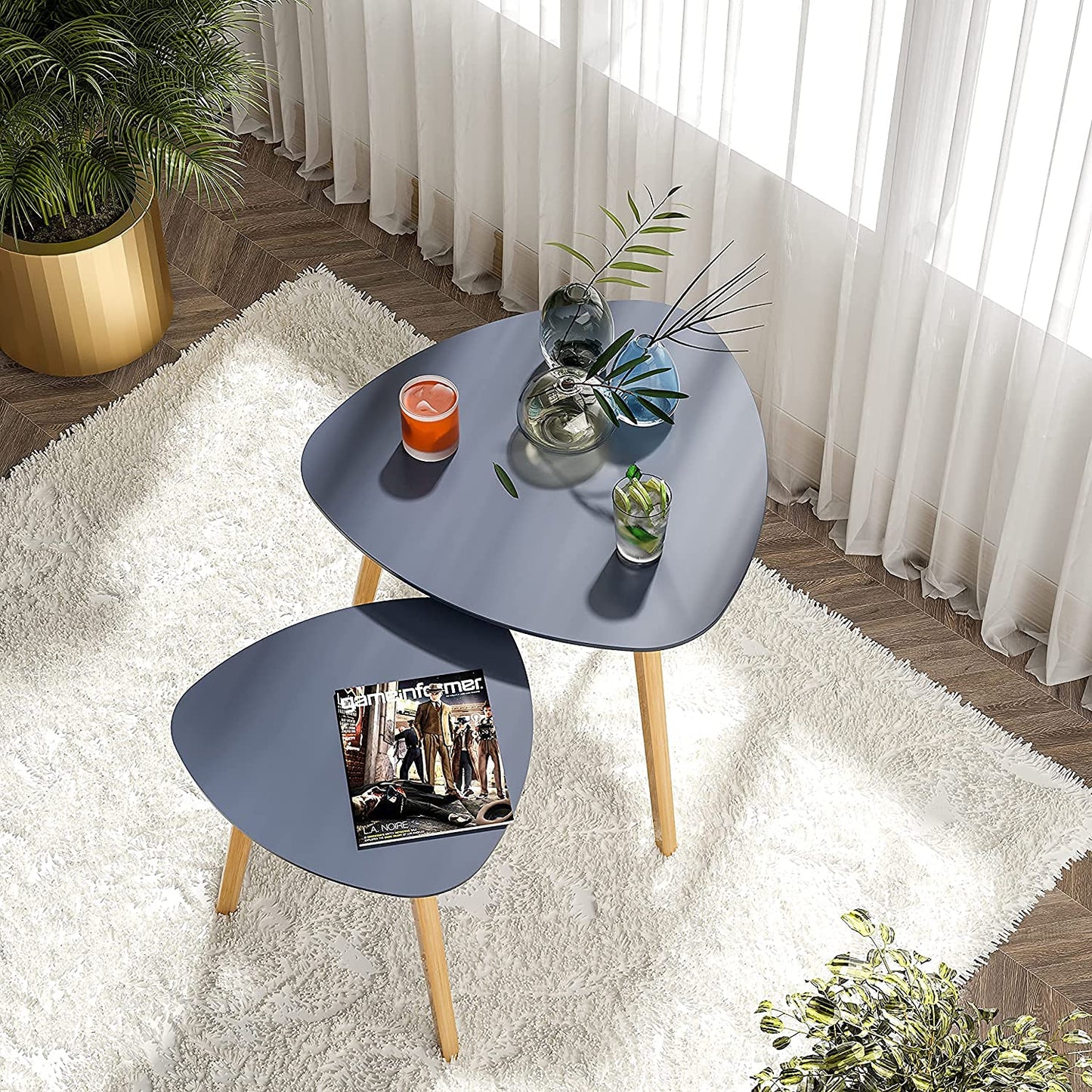 MTANK Nesting Coffee End Table | Modern Decor Side Wood Table for Home and Office | Triangle Nesting Coffee Table Set Of 2 | (GG)