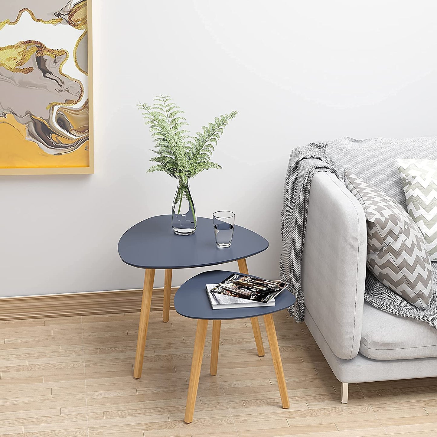 MTANK Nesting Coffee End Table | Modern Decor Side Wood Table for Home and Office | Triangle Nesting Coffee Table Set Of 2 | (GG)