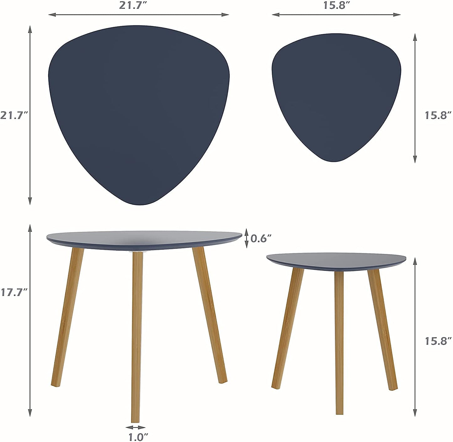 MTANK Nesting Coffee End Table | Modern Decor Side Wood Table for Home and Office | Triangle Nesting Coffee Table Set Of 2 | (GG)