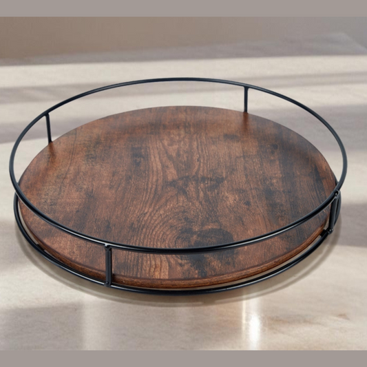 MTANK Lazy Susan Turntable Organizer – 12 Inch Wood & Metal Kitchen Storage Tray for Cabinet, Pantry & Tabletop Rotation|