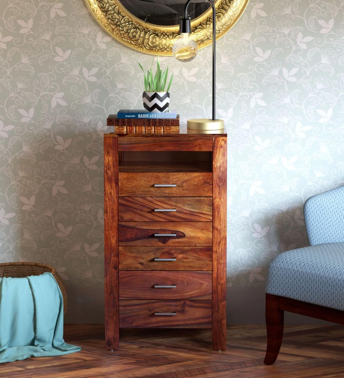 MTANK Solid Sheesham Wood Chest of 6 Drawer and 1 Storage | Cabinet for Living Room, Hall, Dining Room, Bedroom|
