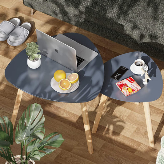 MTANK Nesting Coffee End Table | Modern Decor Side Wood Table for Home and Office | Triangle Nesting Coffee Table Set Of 2 | (GG)