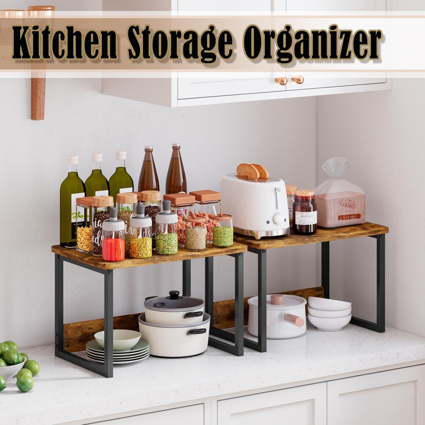 MTANK Microwave Stand – Kitchen Spice Rack Organizer Jar Organizer Stand for Countertop for Toaster, Jars, Cookware & Utensils|