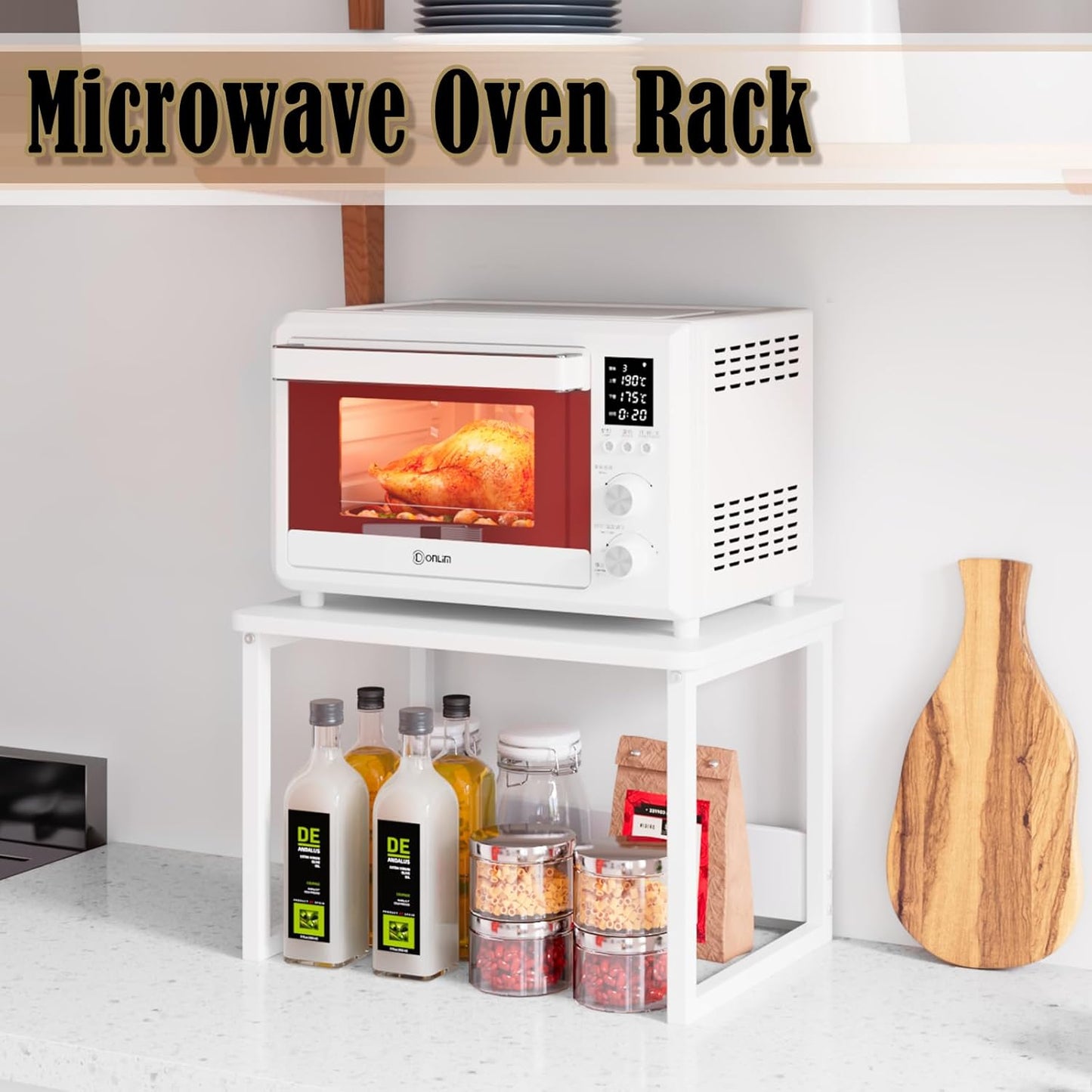 MTANK Microwave Stand – Kitchen Spice Rack Organizer Jar Organizer Stand for Countertop for Toaster, Jars, Cookware & Utensils|