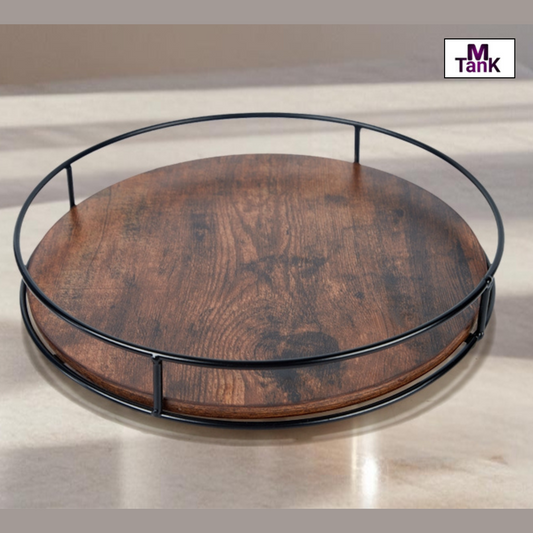 MTANK Lazy Susan Turntable Organizer – 12 Inch Wood & Metal Kitchen Storage Tray for Cabinet, Pantry & Tabletop Rotation|